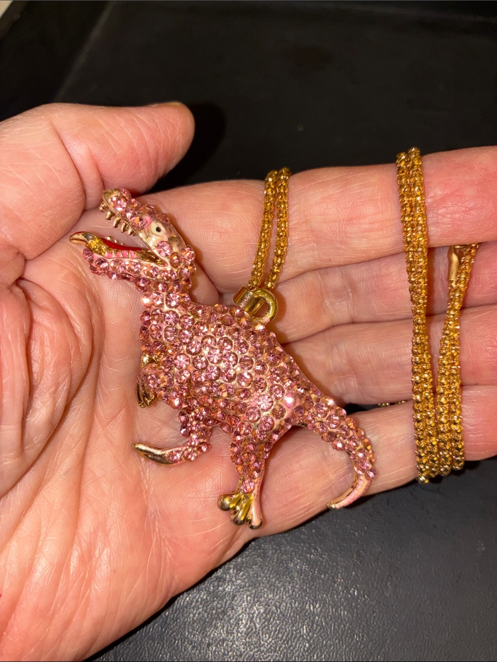 Pink Crystal T-Rex Pendant Necklace - Glam Pet Reptile Jewelry